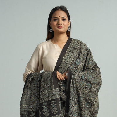 Black - Hand Block Printed Cotton Ajrakh Dupatta 93