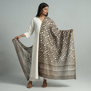 Brown - Pipad Block Printed Chanderi Silk Handloom Dupatta 13