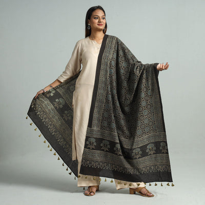 Black - Hand Block Printed Cotton Ajrakh Dupatta 94