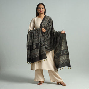 Black - Hand Block Printed Cotton Ajrakh Dupatta 94
