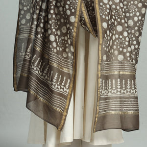 Brown - Pipad Block Printed Chanderi Silk Handloom Dupatta 13
