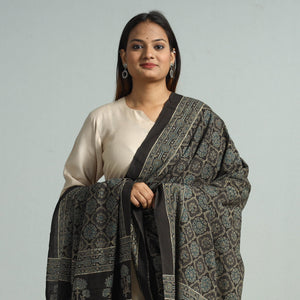 Black - Hand Block Printed Cotton Ajrakh Dupatta 94