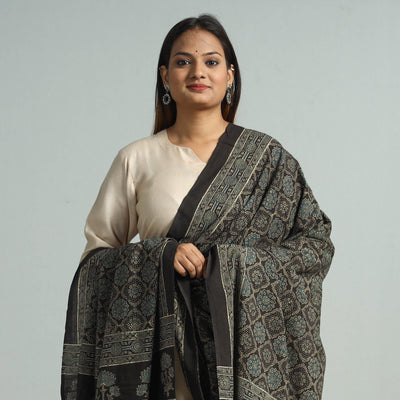 Black - Hand Block Printed Cotton Ajrakh Dupatta 94