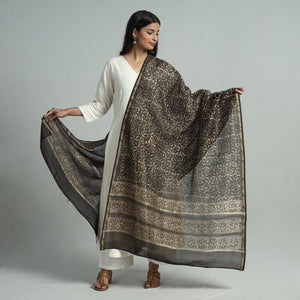 Brown - Pipad Block Printed Chanderi Silk Handloom Dupatta 16