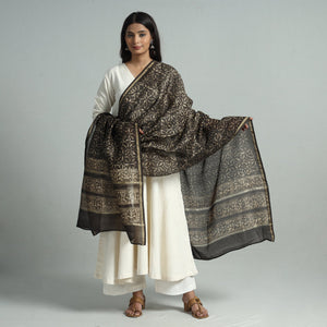 Brown - Pipad Block Printed Chanderi Silk Handloom Dupatta 16