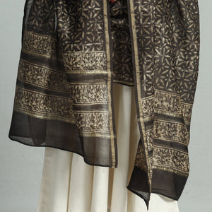 Brown - Pipad Block Printed Chanderi Silk Handloom Dupatta 16