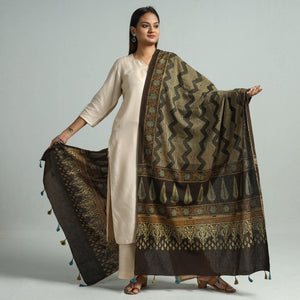 Brown - Hand Block Printed Cotton Ajrakh Dupatta 100