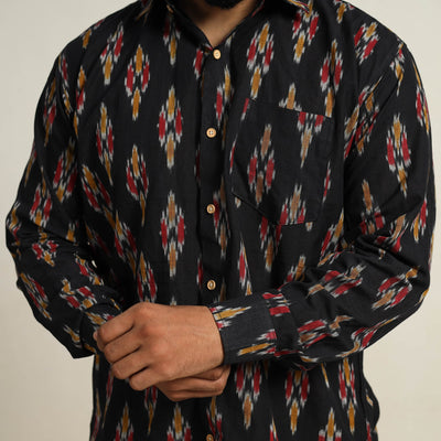 Black - Men Cotton Pochampally Ikat Shirt 09