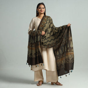 Brown - Hand Block Printed Cotton Ajrakh Dupatta 100