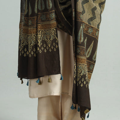 Brown - Hand Block Printed Cotton Ajrakh Dupatta 100