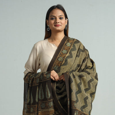 Brown - Hand Block Printed Cotton Ajrakh Dupatta 100
