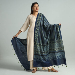Blue - Hand Block Printed Cotton Ajrakh Dupatta 102