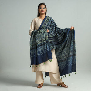 Blue - Hand Block Printed Cotton Ajrakh Dupatta 102