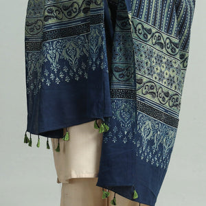 Blue - Hand Block Printed Cotton Ajrakh Dupatta 102