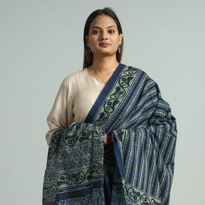 Blue - Hand Block Printed Cotton Ajrakh Dupatta 102