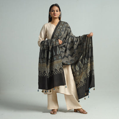Brown - Hand Block Printed Cotton Ajrakh Dupatta 104