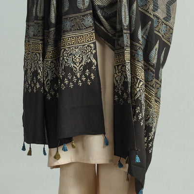 Brown - Hand Block Printed Cotton Ajrakh Dupatta 104