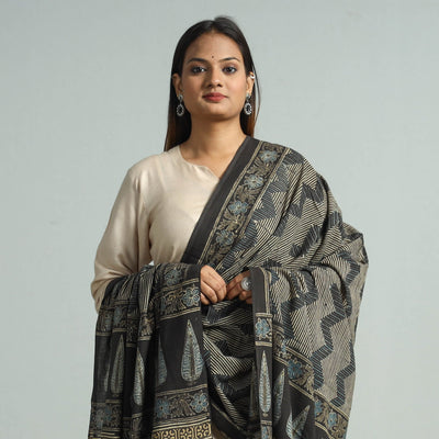 Brown - Hand Block Printed Cotton Ajrakh Dupatta 104