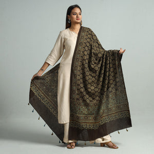 Brown - Hand Block Printed Cotton Ajrakh Dupatta 105