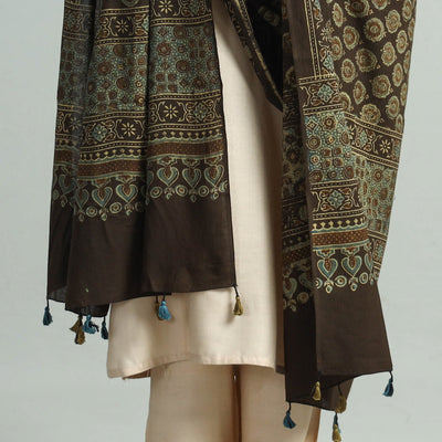 Brown - Hand Block Printed Cotton Ajrakh Dupatta 105