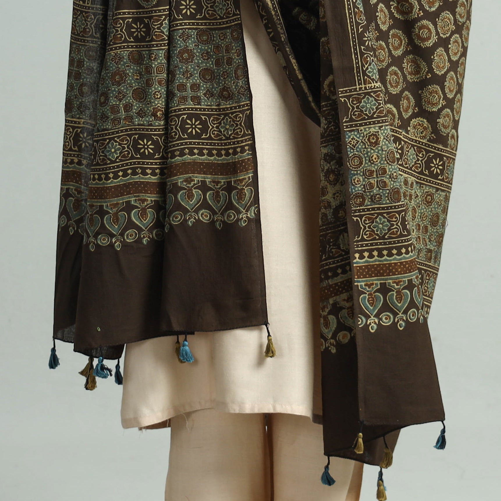 Brown - Hand Block Printed Cotton Ajrakh Dupatta 105