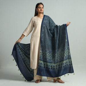 Blue - Hand Block Printed Cotton Ajrakh Dupatta 106