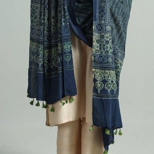 Blue - Hand Block Printed Cotton Ajrakh Dupatta 106