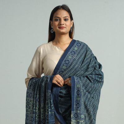 Blue - Hand Block Printed Cotton Ajrakh Dupatta 106