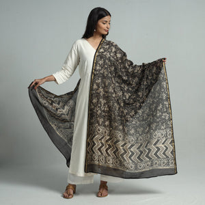 Brown - Pipad Block Printed Chanderi Silk Handloom Dupatta 26