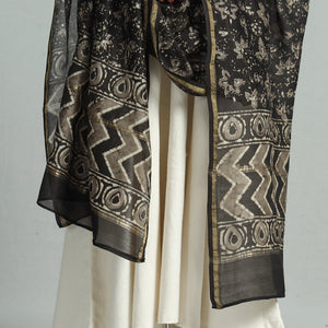 Brown - Pipad Block Printed Chanderi Silk Handloom Dupatta 26