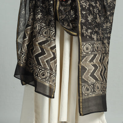 Brown - Pipad Block Printed Chanderi Silk Handloom Dupatta 26