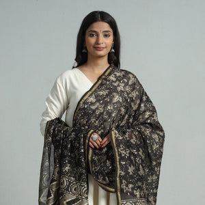 Brown - Pipad Block Printed Chanderi Silk Handloom Dupatta 26
