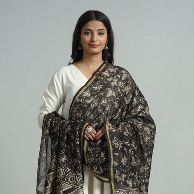 Brown - Pipad Block Printed Chanderi Silk Handloom Dupatta 26