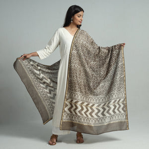 Brown - Pipad Block Printed Chanderi Silk Handloom Dupatta 29