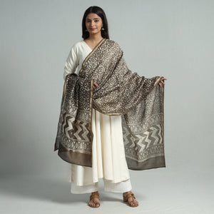 Brown - Pipad Block Printed Chanderi Silk Handloom Dupatta 29