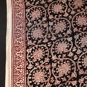 Black - Bagh Hand Block Printed Mul Cotton Fabric