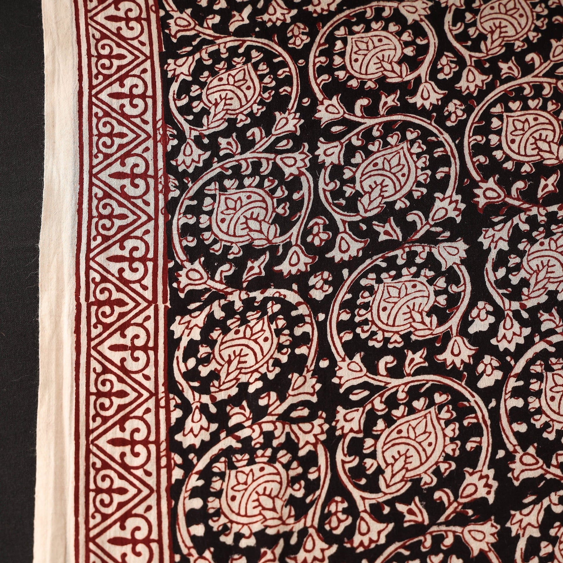 Black - Bagh Hand Block Printed Mul Cotton Fabric