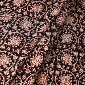 Black - Bagh Hand Block Printed Mul Cotton Fabric
