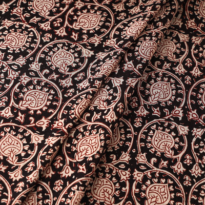 Black - Bagh Hand Block Printed Mul Cotton Fabric