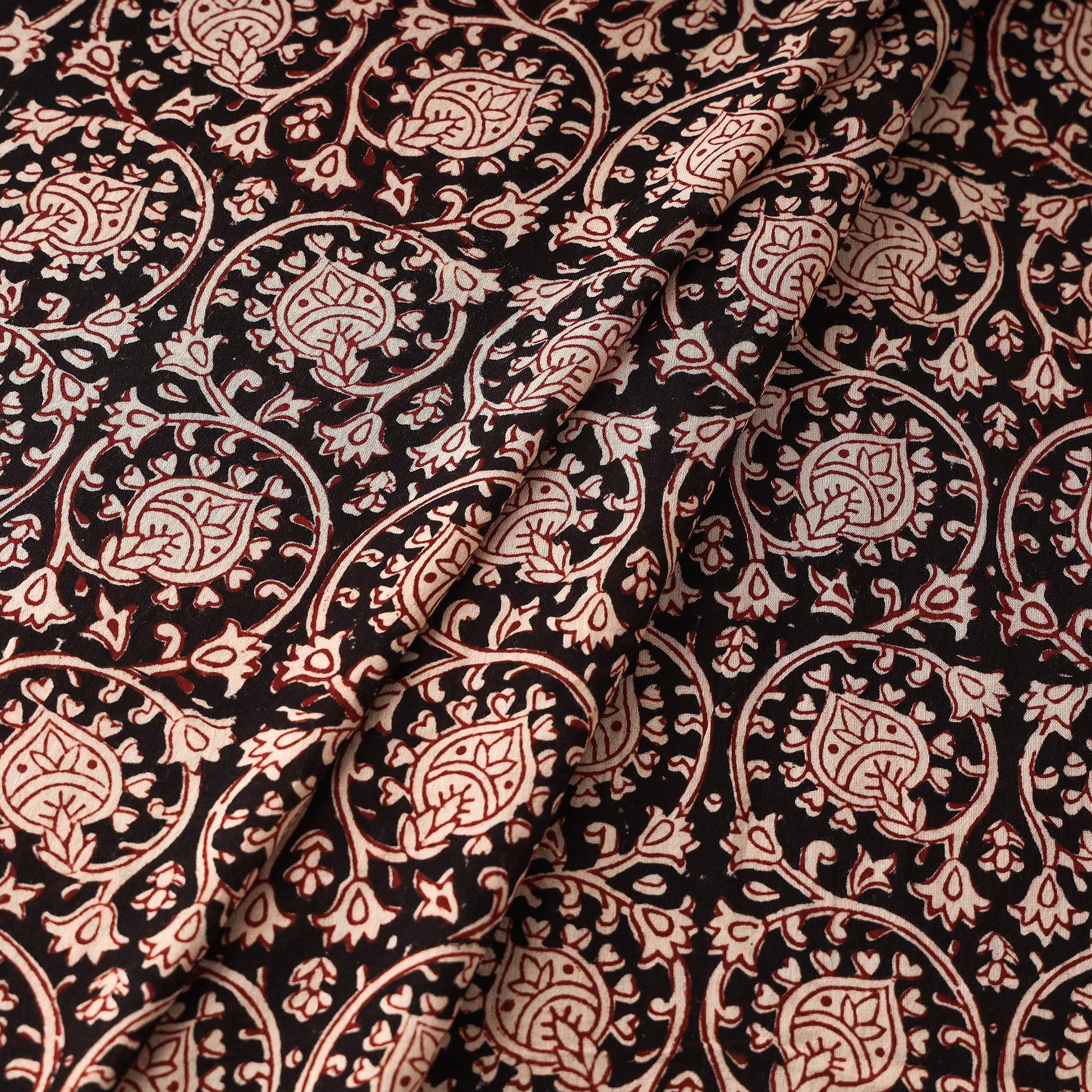Black - Bagh Hand Block Printed Mul Cotton Fabric