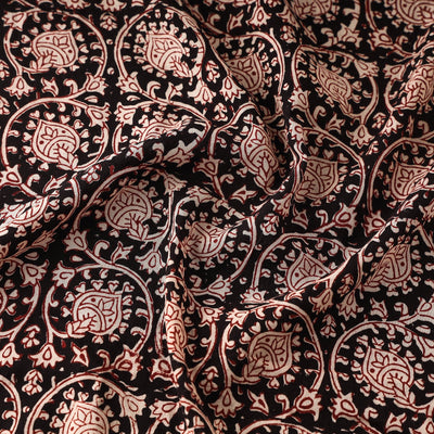 Black - Bagh Hand Block Printed Mul Cotton Fabric