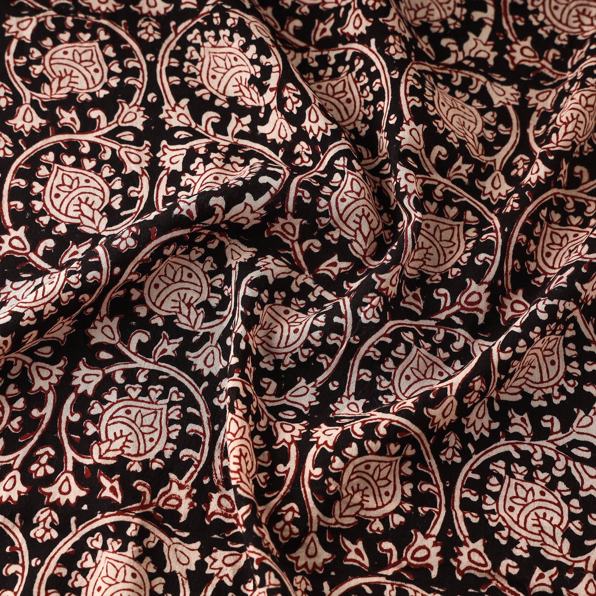 Black - Bagh Hand Block Printed Mul Cotton Fabric