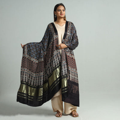 Black - Modal Silk Block Print Ajrakh Dupatta 115