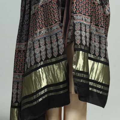 Black - Modal Silk Block Print Ajrakh Dupatta 115