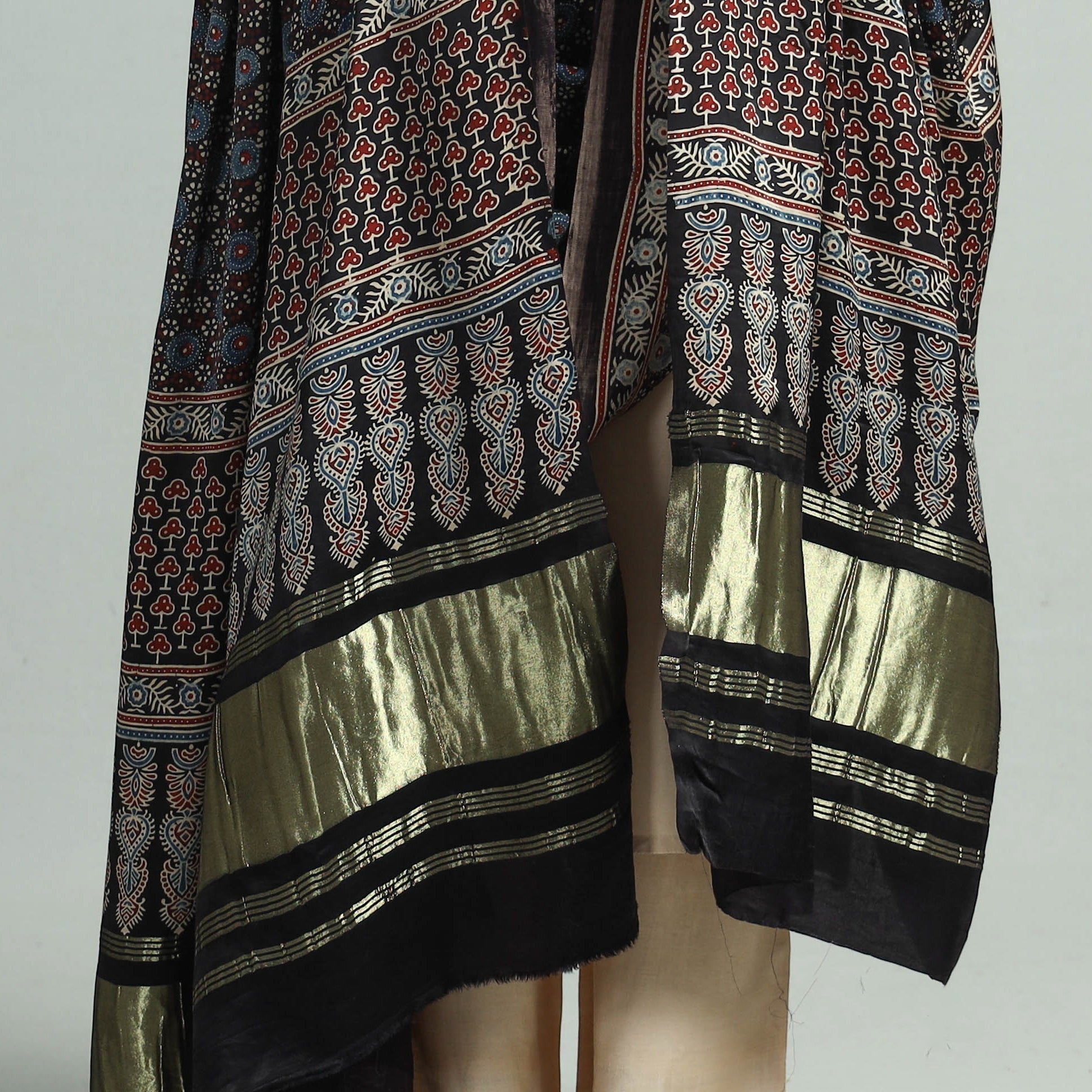 Black - Modal Silk Block Print Ajrakh Dupatta 115
