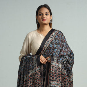 Black - Modal Silk Block Print Ajrakh Dupatta 115