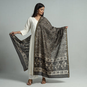 Brown - Pipad Block Printed Chanderi Silk Handloom Dupatta 36