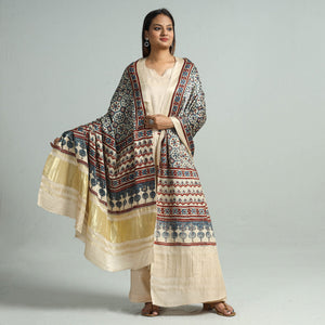 Beige - Modal Silk Block Print Ajrakh Dupatta 121