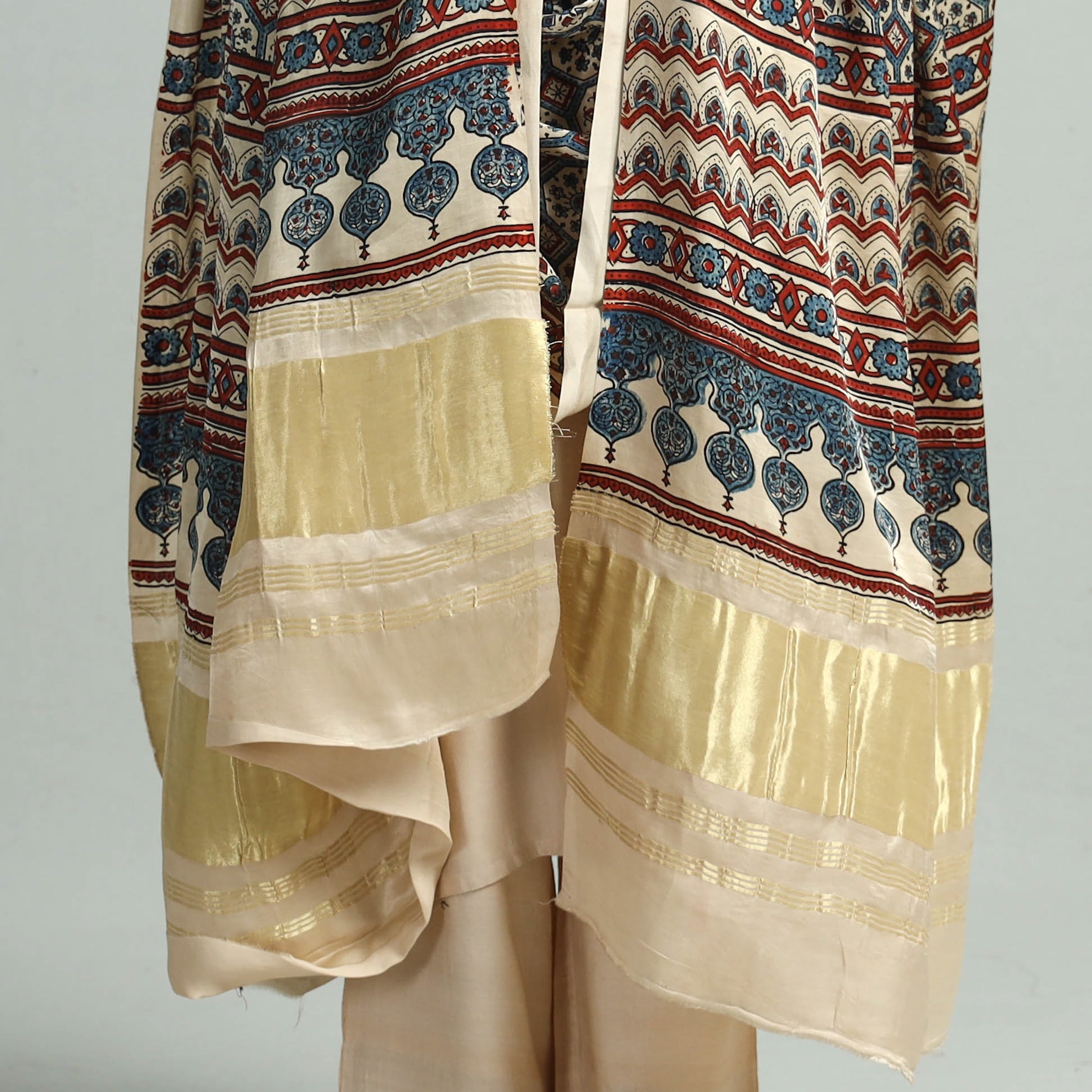 Beige - Modal Silk Block Print Ajrakh Dupatta 121