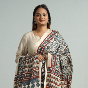 Beige - Modal Silk Block Print Ajrakh Dupatta 121